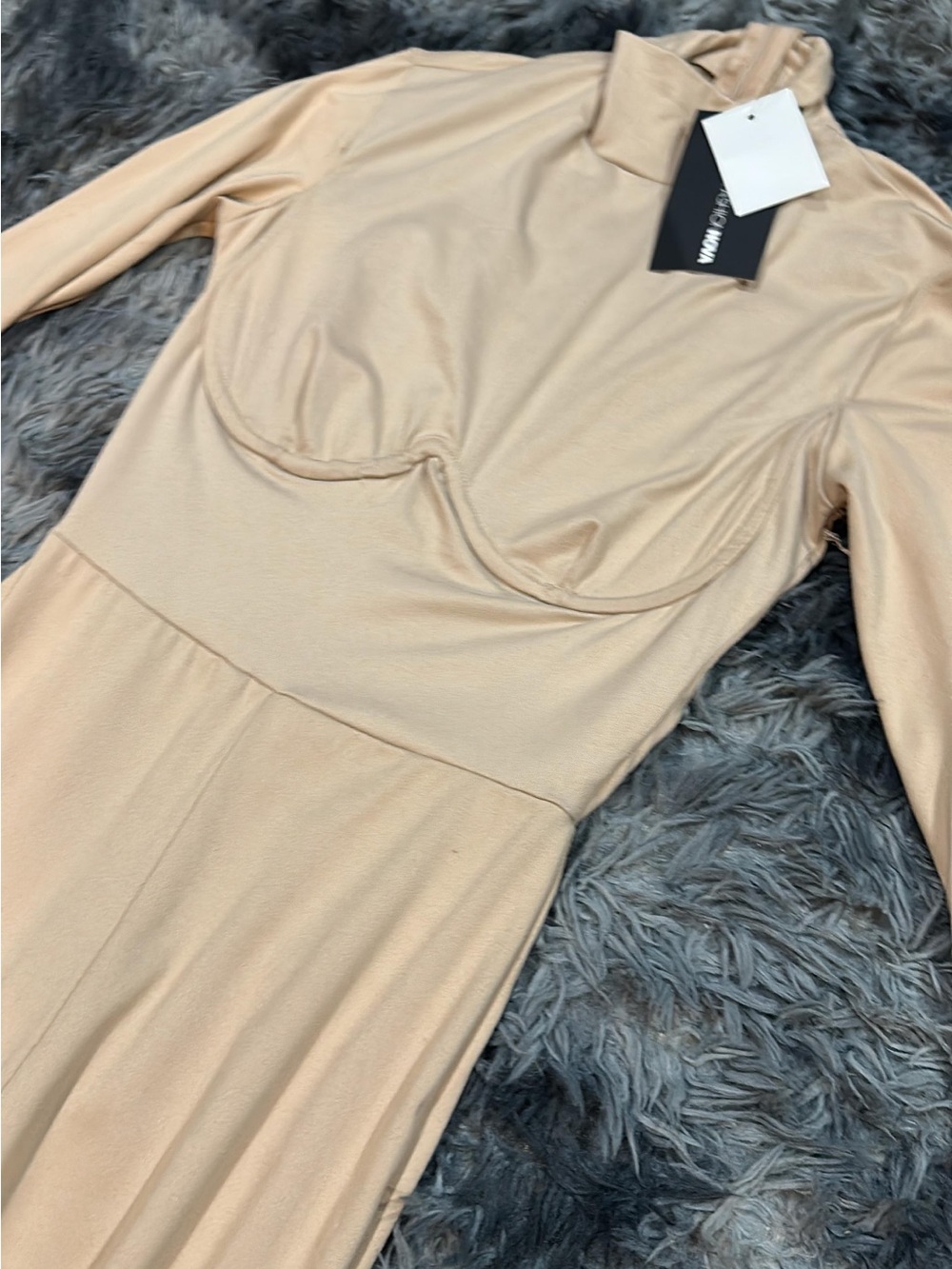 Fashion Nova Beige Long Sleeve Jumpsuit XS BODYCON